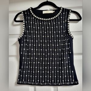 Lizette Collection Black Fitted Tank Top with Embellished Stripes